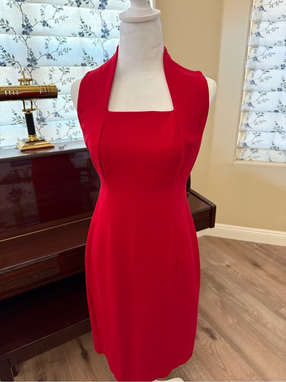 Talbots Red Sleeveless Square-Neck Midi Dress